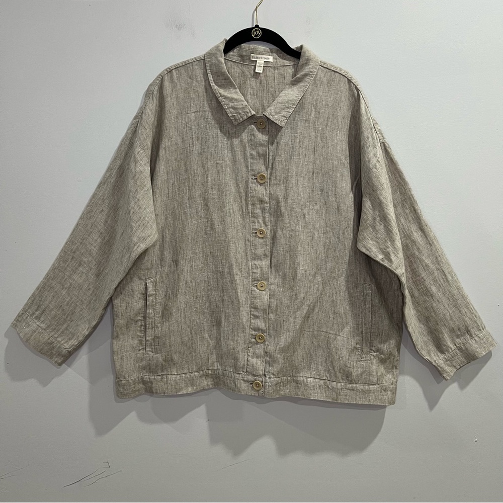 Eileen Fisher Washed‎ Organic Linen Delave Classic Collar Jacket